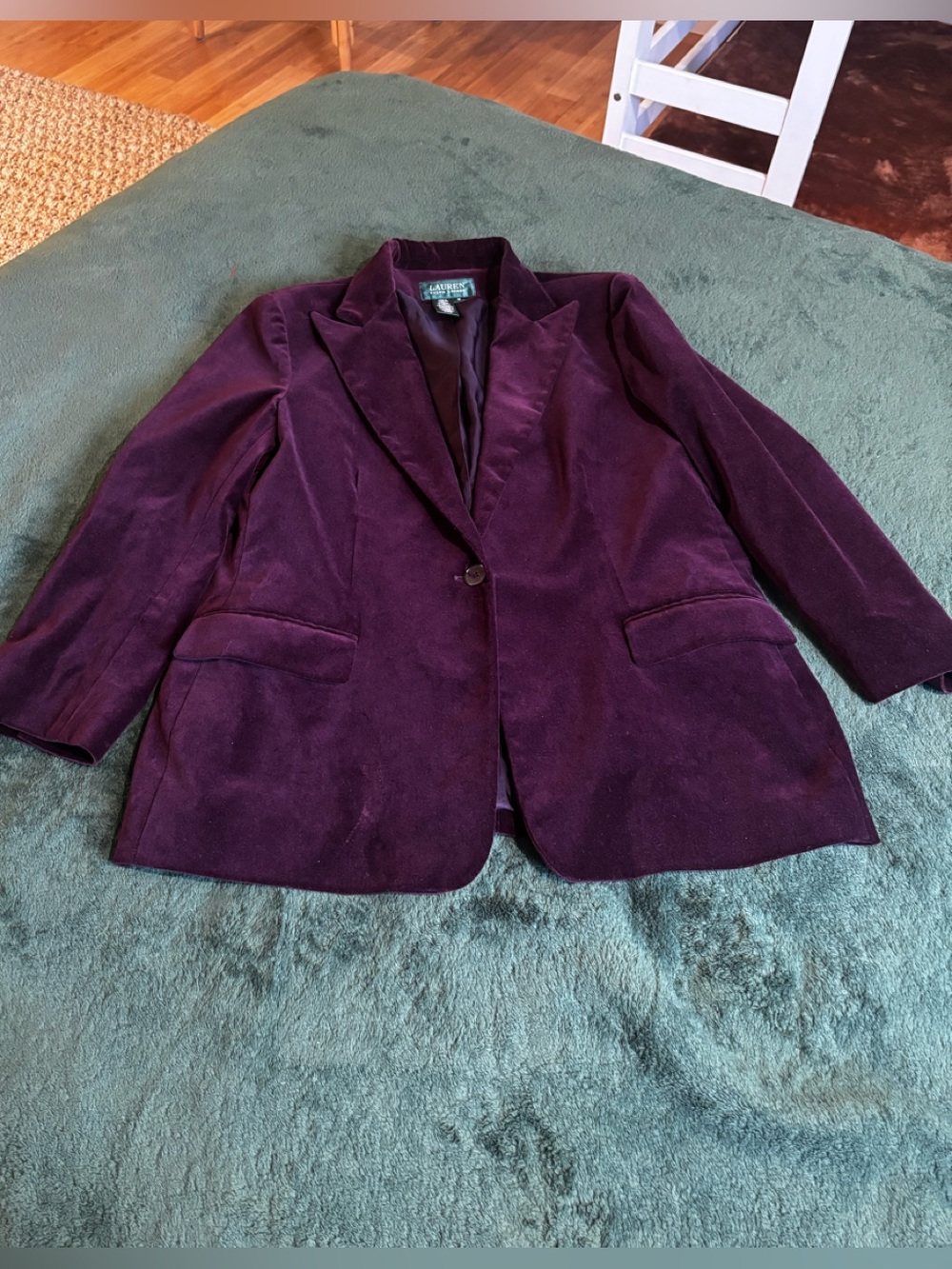 LAUREN Ralph Lauren Velvet Blazer Jacket 16 Wine Red Purple Single Button